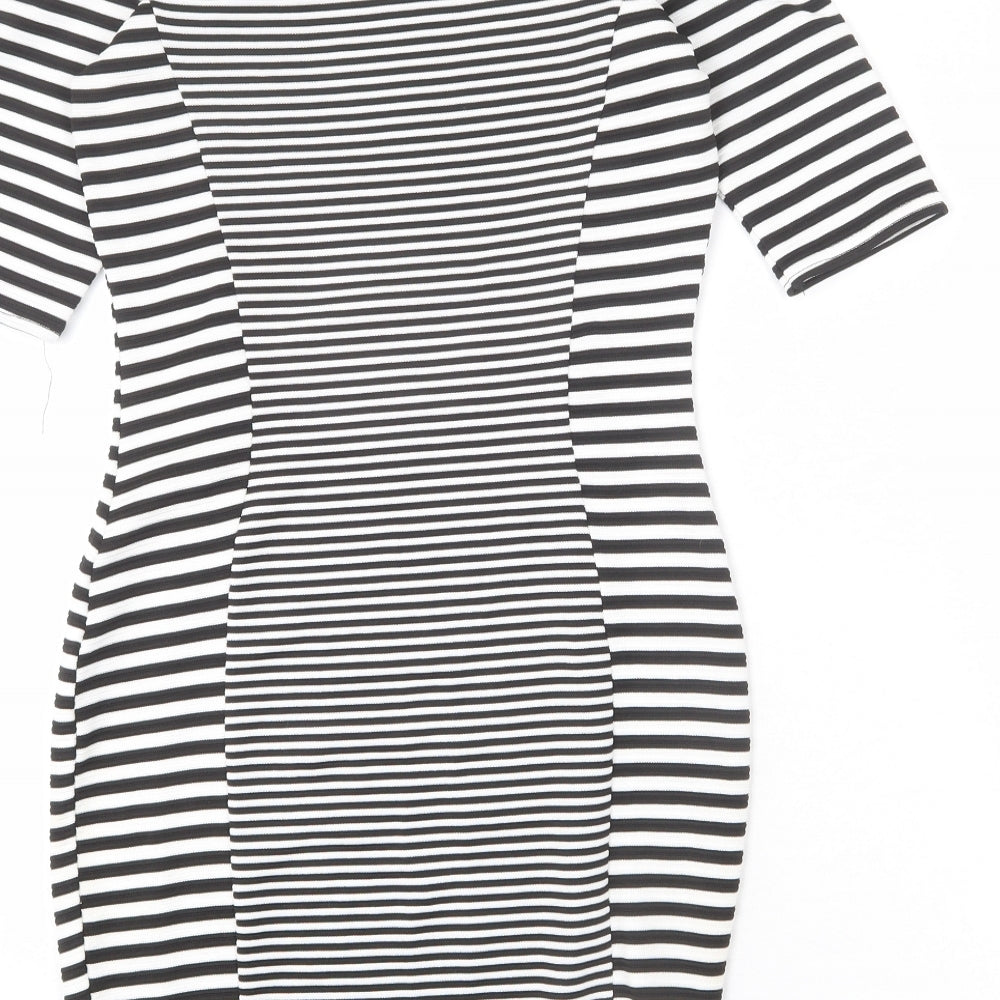 River Island Womens Black Striped Polyester Bodycon Size 10 Off the Shoulder Pullover