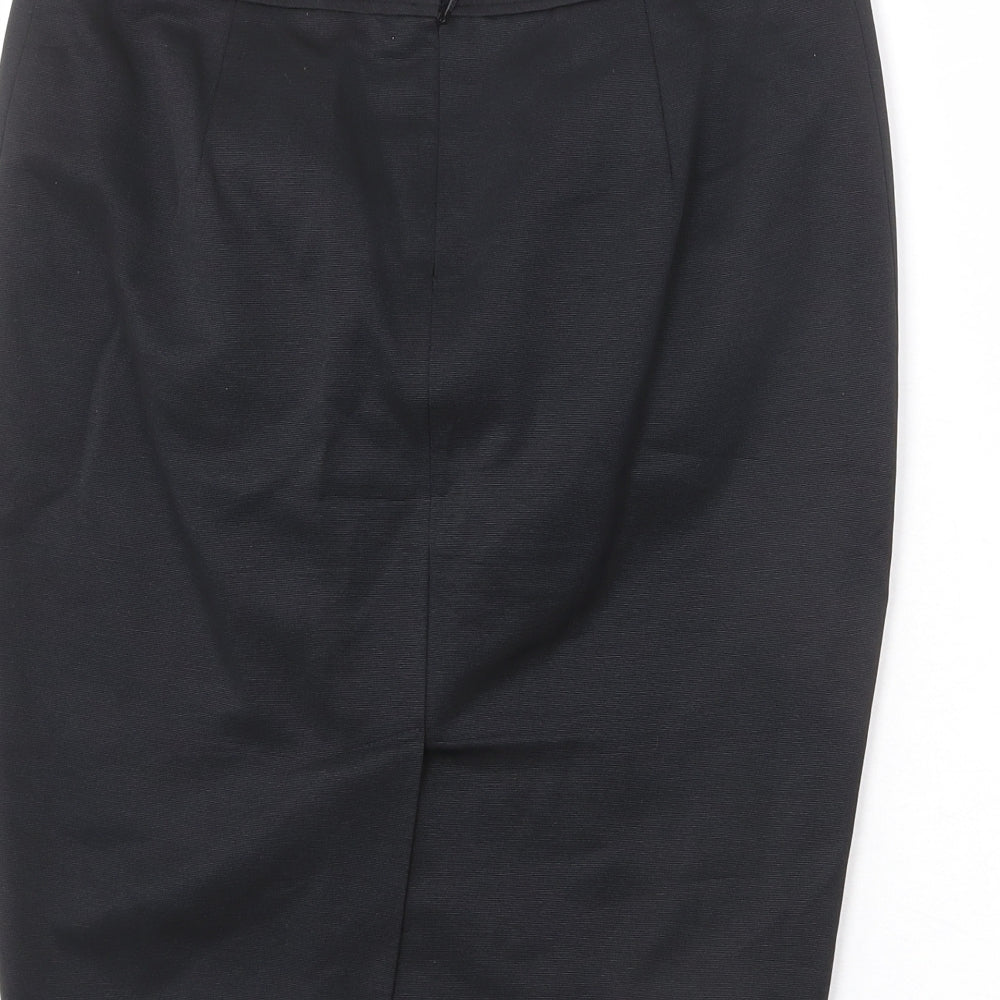 Next Womens Black Cotton Straight & Pencil Skirt Size 8 Zip