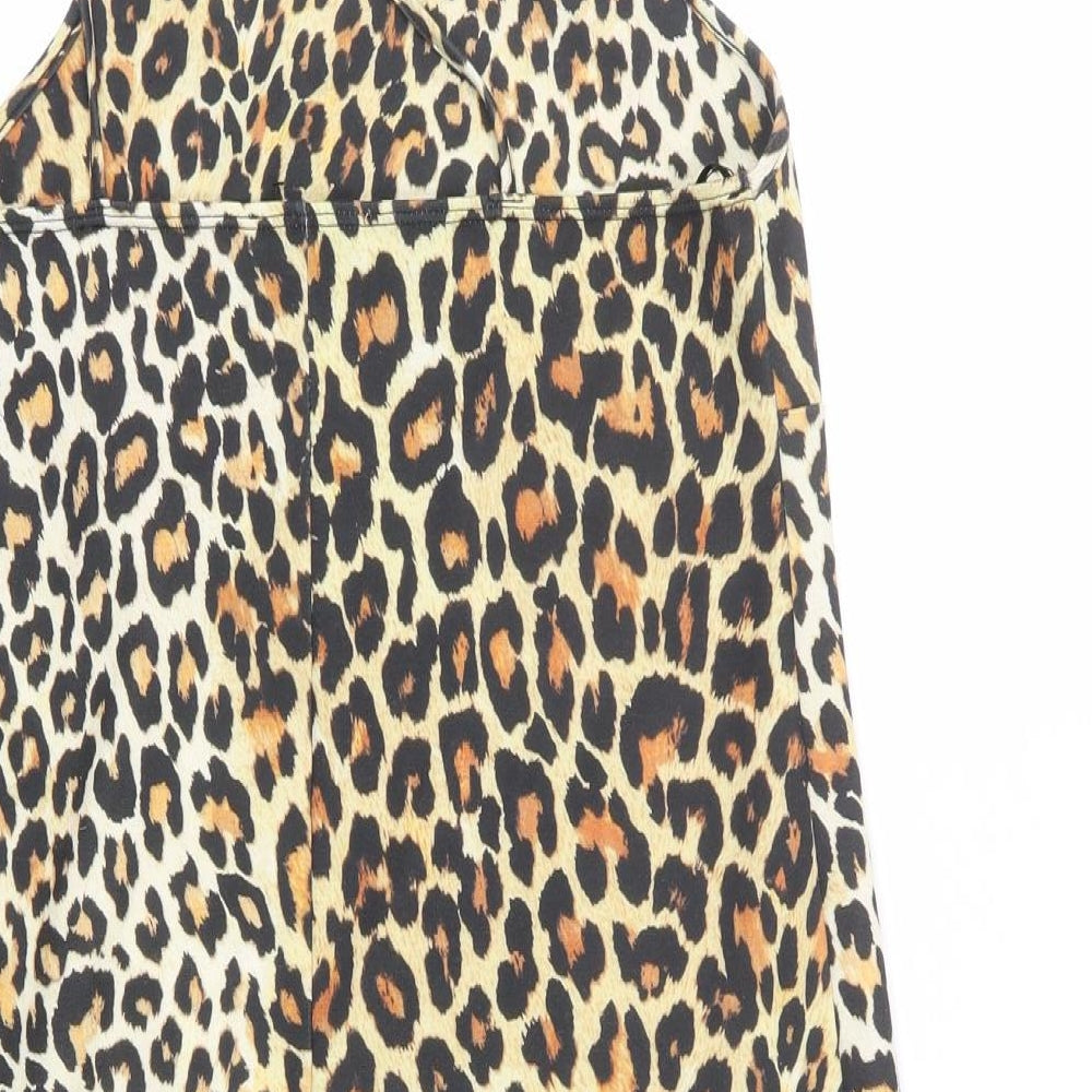 Zara Womens Multicoloured Animal Print Polyester A-Line Size S Square Neck Pullover - Leopard Print