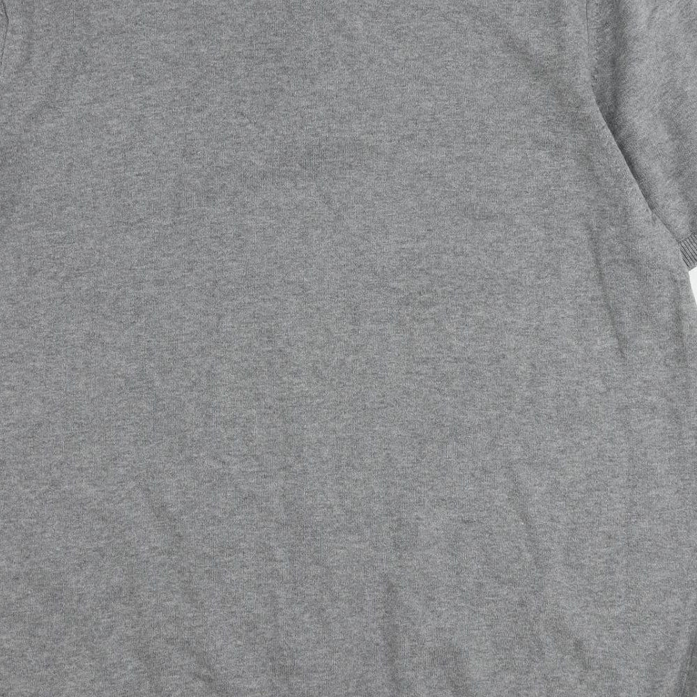 Marks & Spencer Mens Grey Collared Cotton Pullover Jumper Size XL Short Sleeve