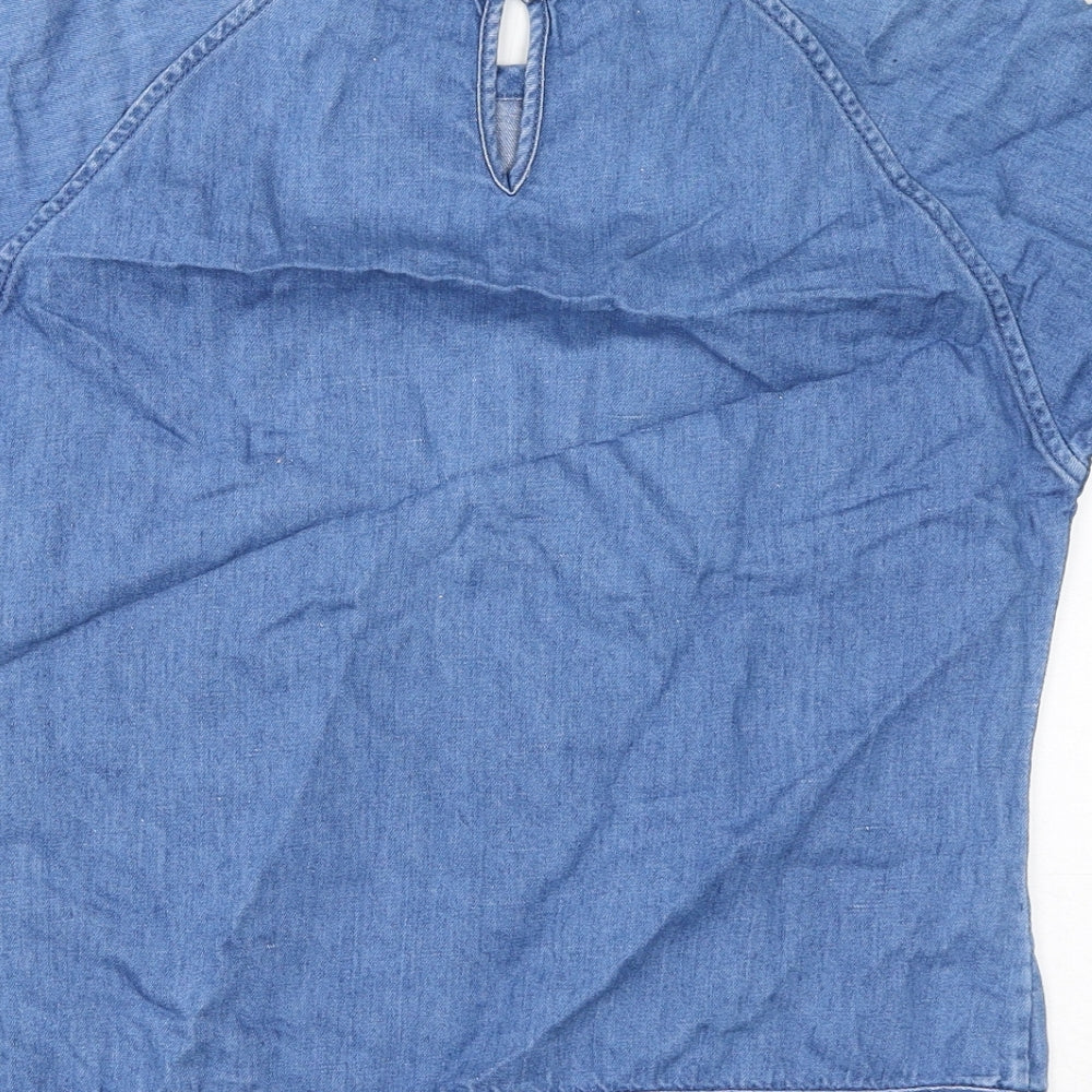Marks & Spencer Womens Blue Cotton Basic Blouse Size 8 Round Neck