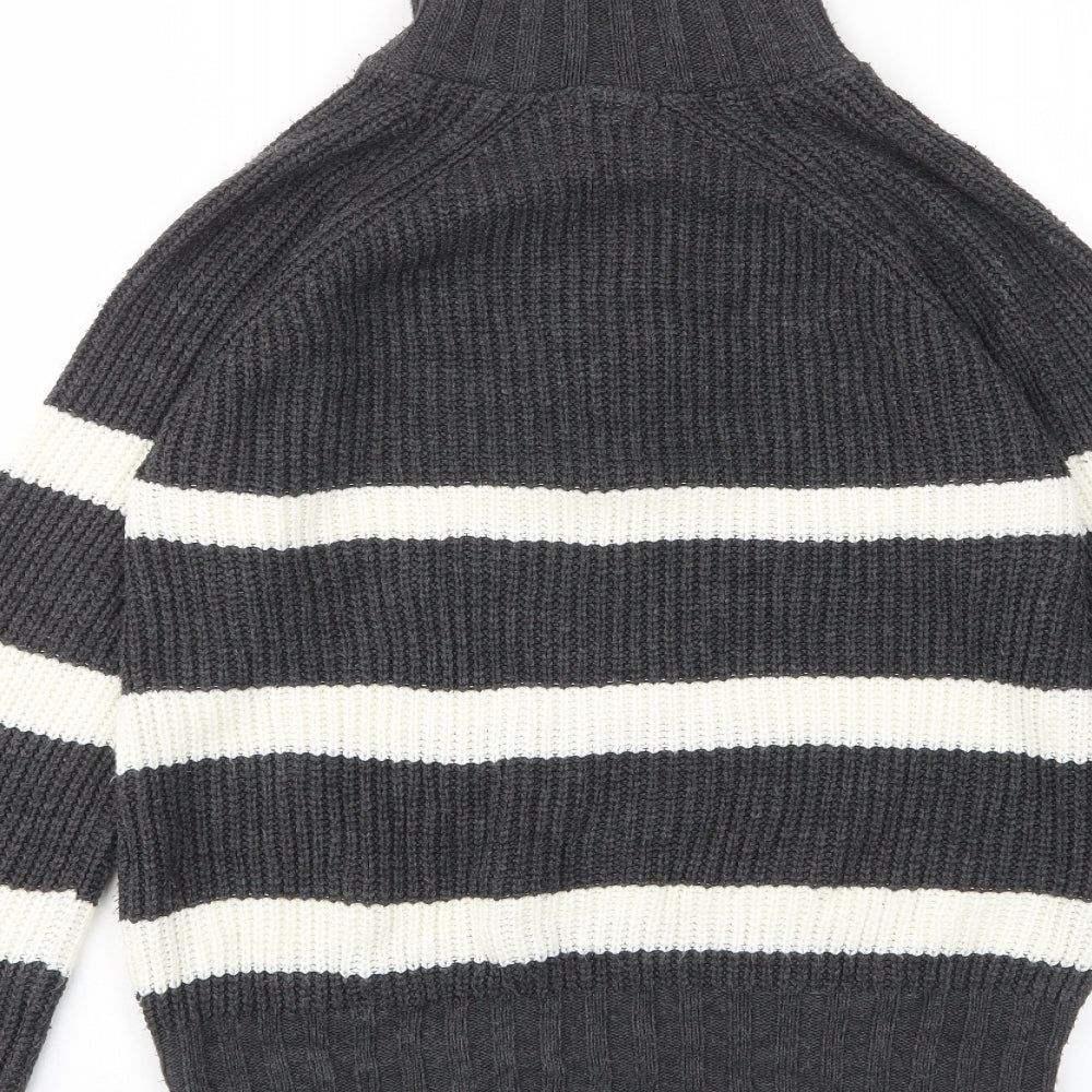 PRETTYLITTLETHING Womens Grey High Neck Striped Acrylic Pullover Jumper Size XS - 1/2 Zip