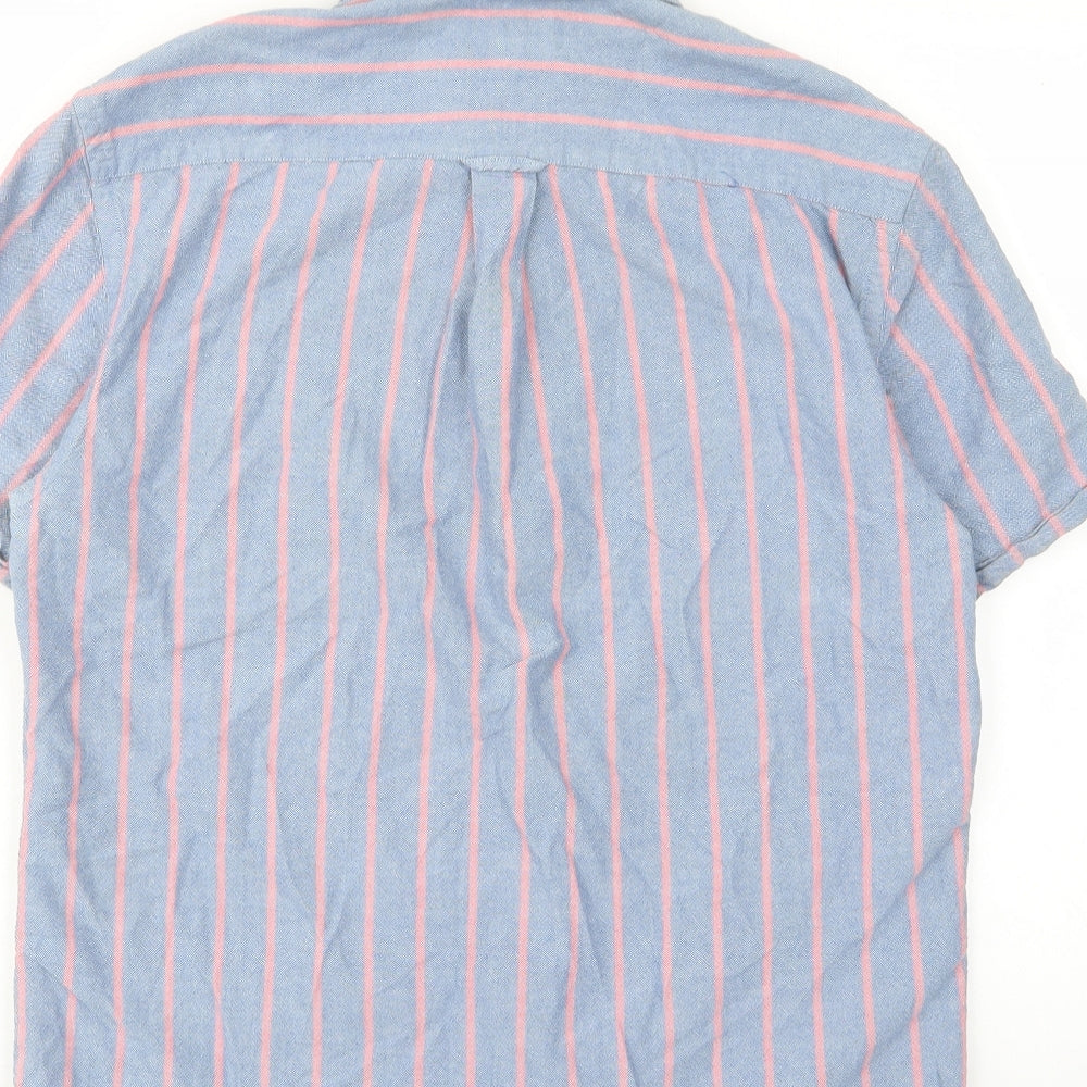 Blue Harbour Mens Blue Striped Cotton Button-Up Size S Collared Button - Pocket