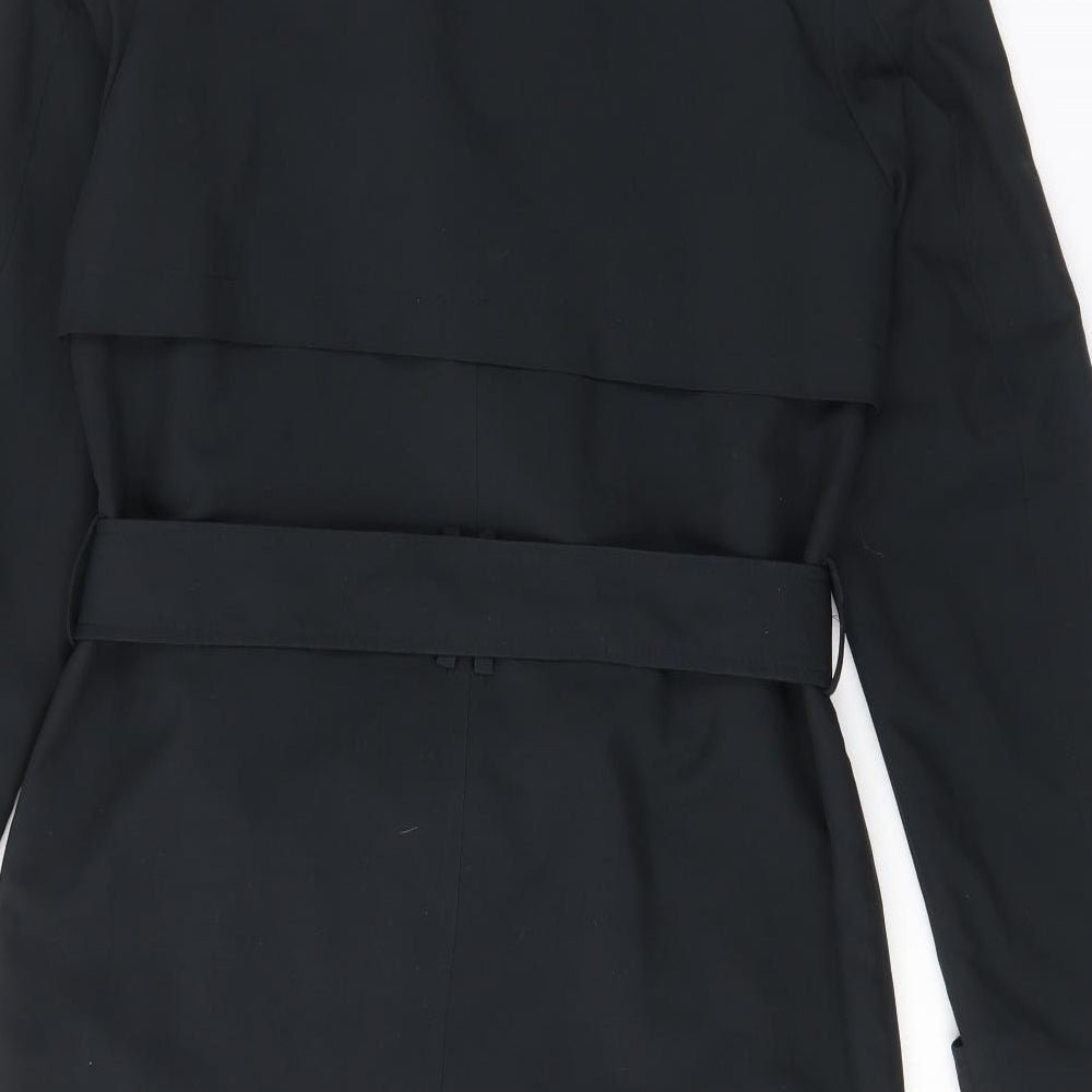 Marks & Spencer Womens Black Overcoat Jacket Size 8 Button - Pockets, Belted