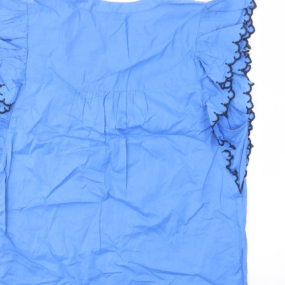 Per Una Womens Blue Cotton Basic Tank Size 10 Crew Neck - Frill, Pleated, Keyhole neckline
