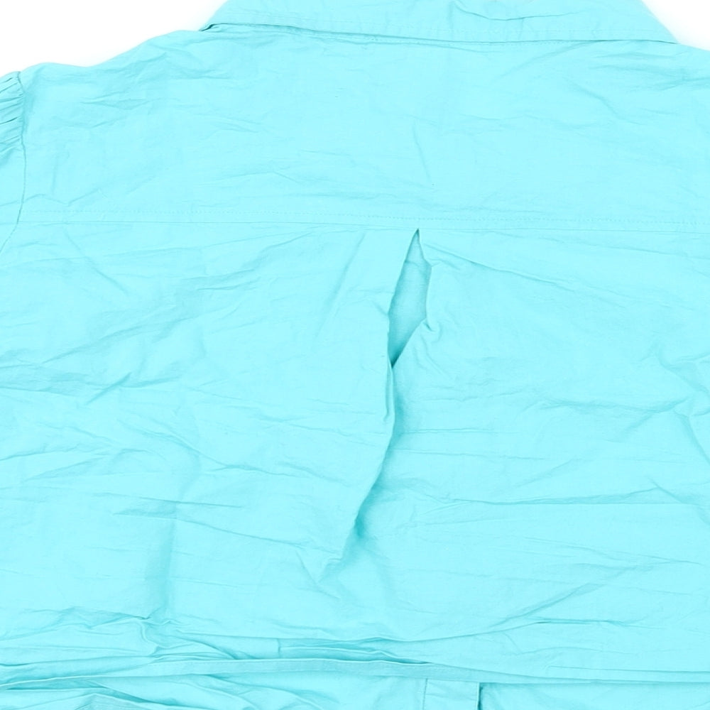Neon Rose Womens Blue Cotton Cropped Blouse Size L Collared