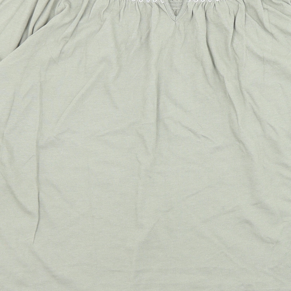 Marks & Spencer Womens Green Cotton Basic T-Shirt Size 6 Boat Neck