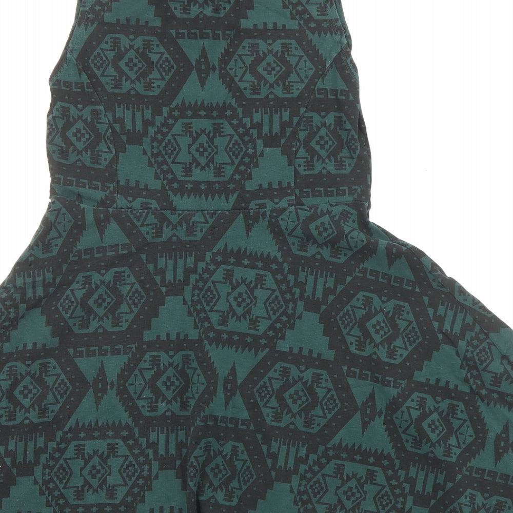 Topshop Womens Green Geometric Cotton Fit & Flare Size 10 Halter Pullover