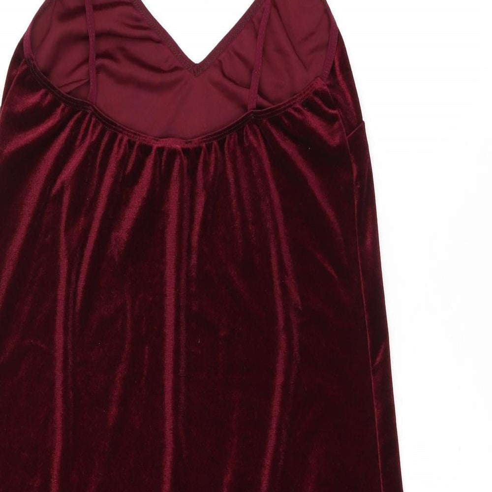 Topshop Womens Red Polyester Mini Size 10 V-Neck Pullover