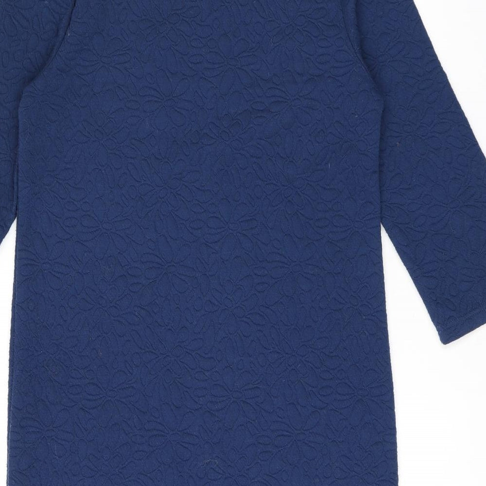 Greenpoint Womens Blue Floral Polyester A-Line Size 10 Boat Neck Pullover