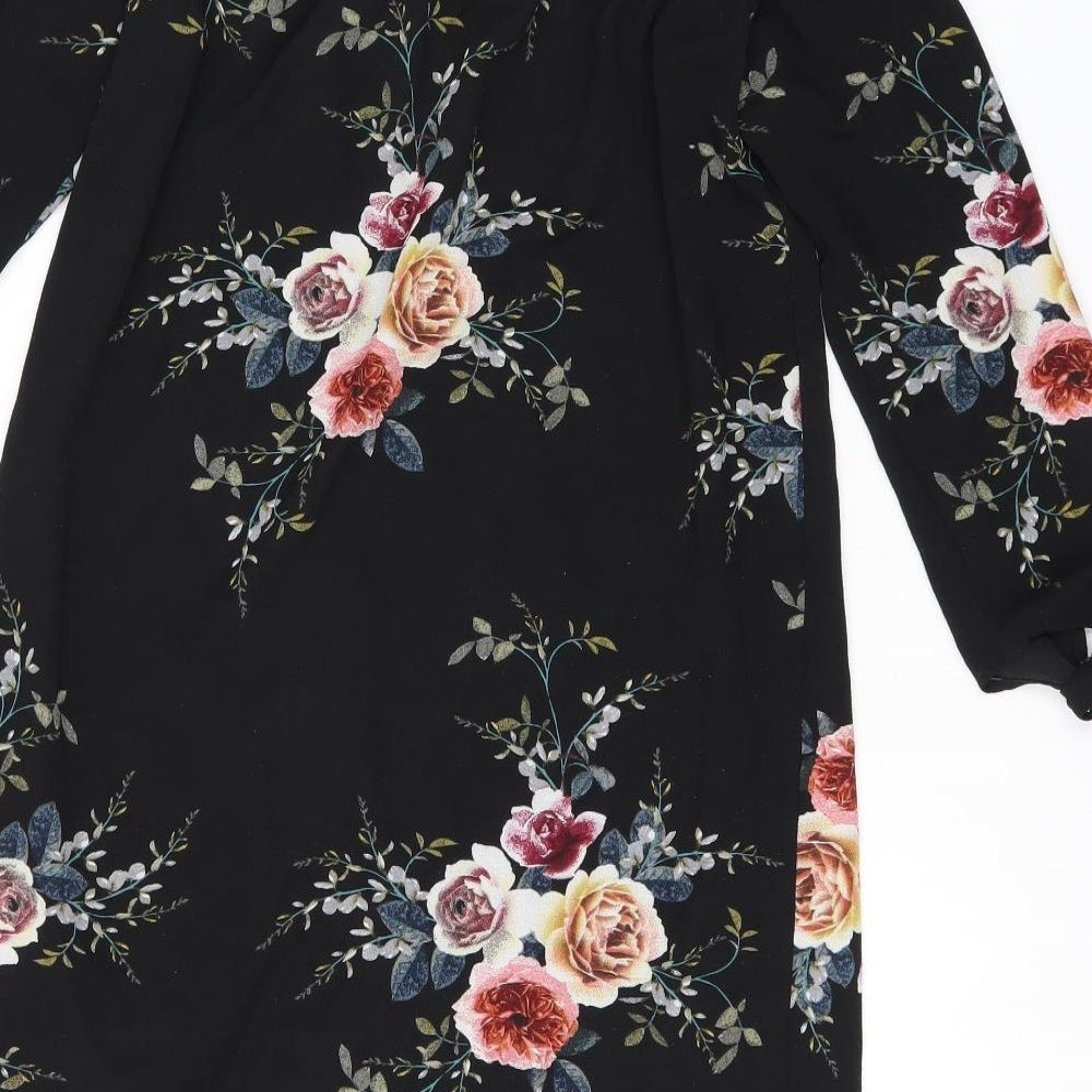 Cameo Rose Womens Black Floral Polyester Mini Size 10 Off the Shoulder Pullover