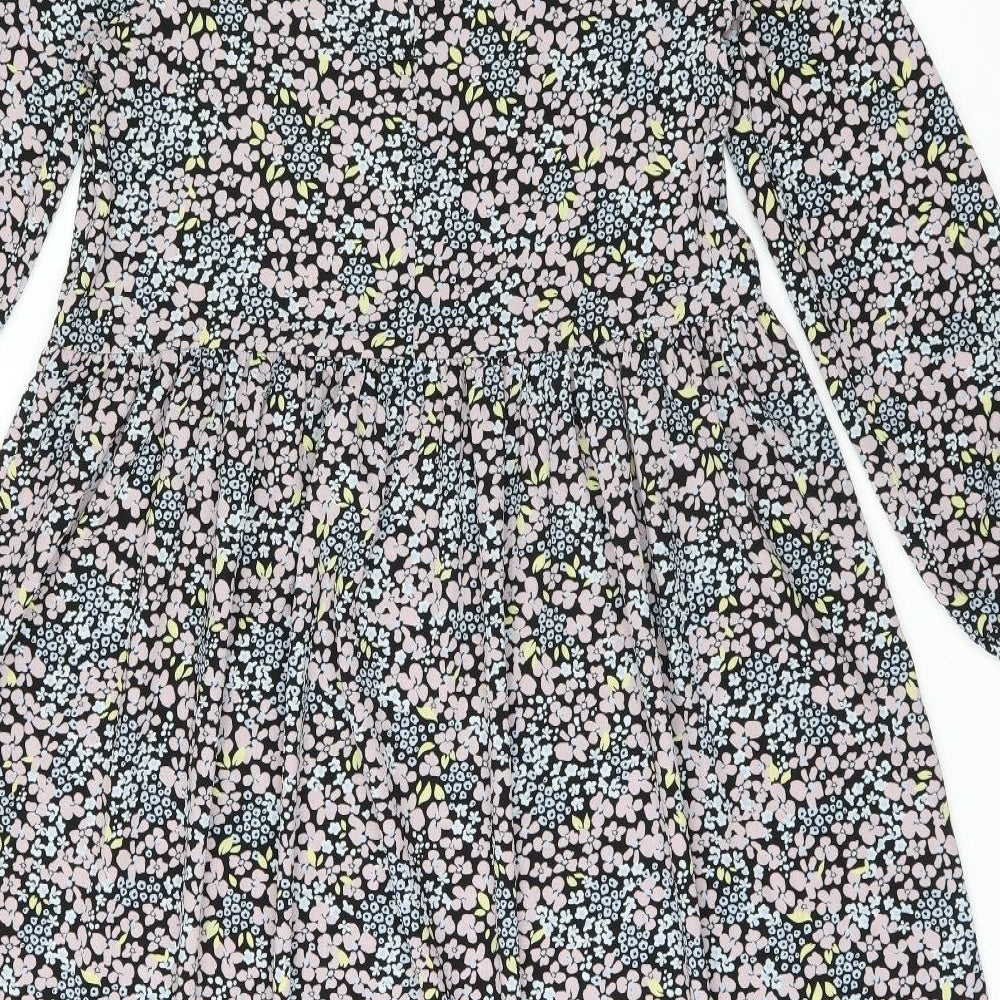 Monki Womens Multicoloured Floral Polyester A-Line Size 6 Collared Button