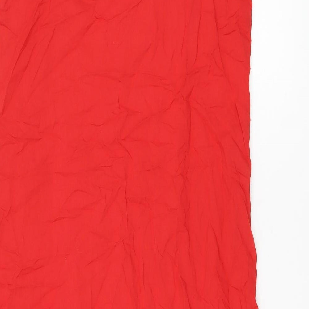 Marks & Spencer Womens Red Cotton Tank Dress Size 10 Scoop Neck Pullover - Split Hem