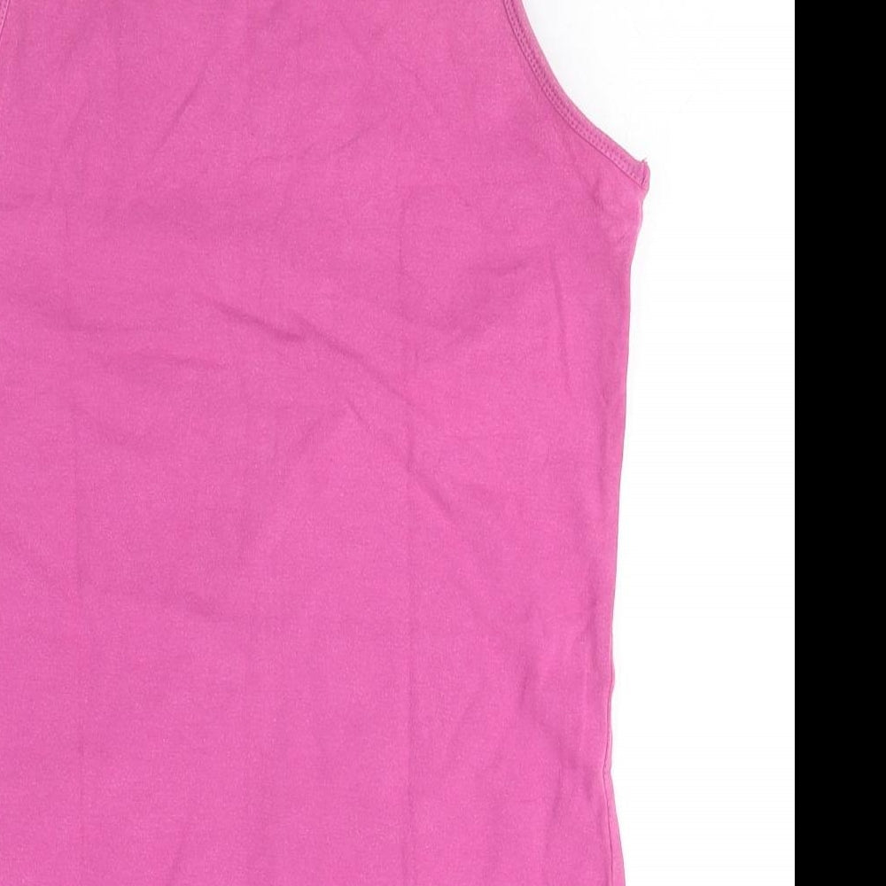 Pure Lime Womens Pink Cotton Basic Tank Size L Round Neck - Activewear