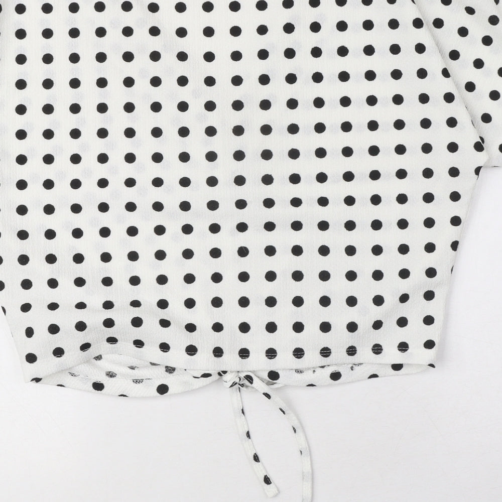 Zara Womens White Polka Dot Polyester Basic Blouse Size S V-Neck