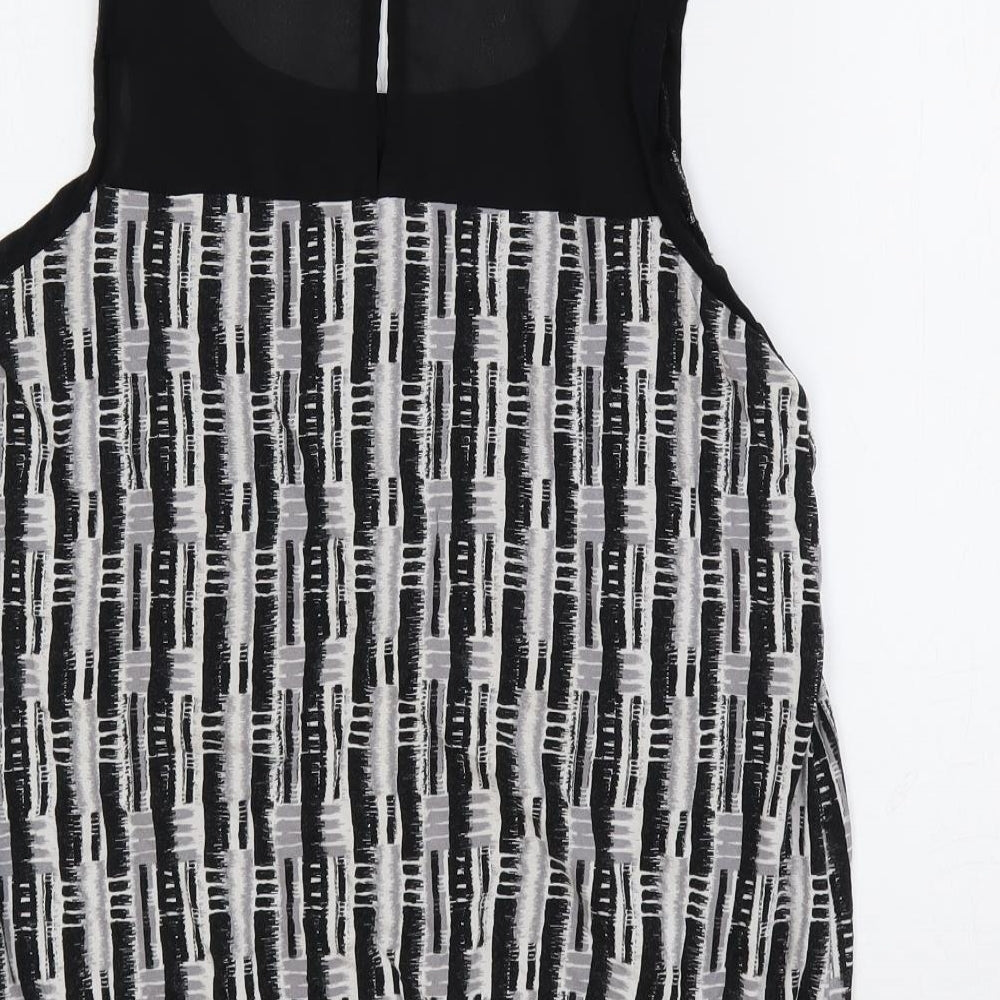 NEXT Womens Black Geometric Viscose Basic Tank Size 8 Boat Neck