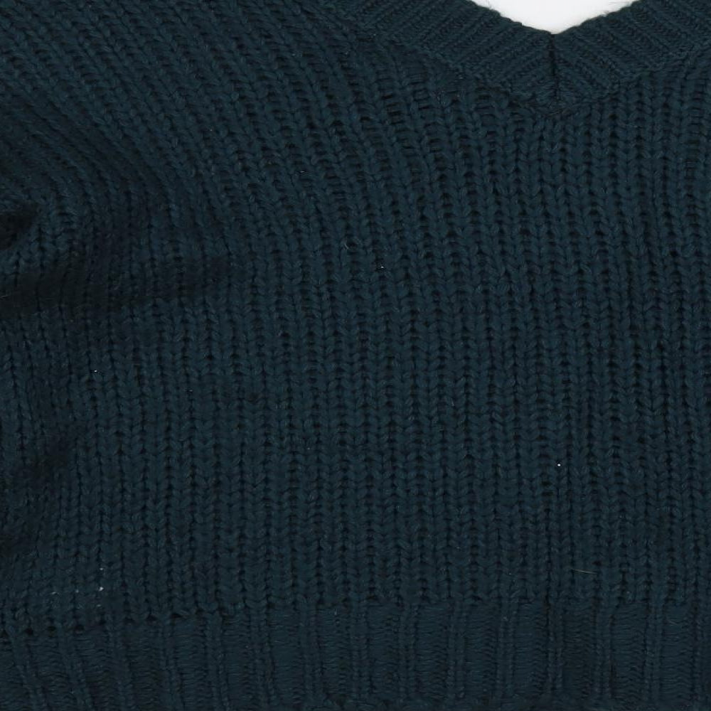 QED London Womens Green V-Neck Acrylic Pullover Jumper Size 8