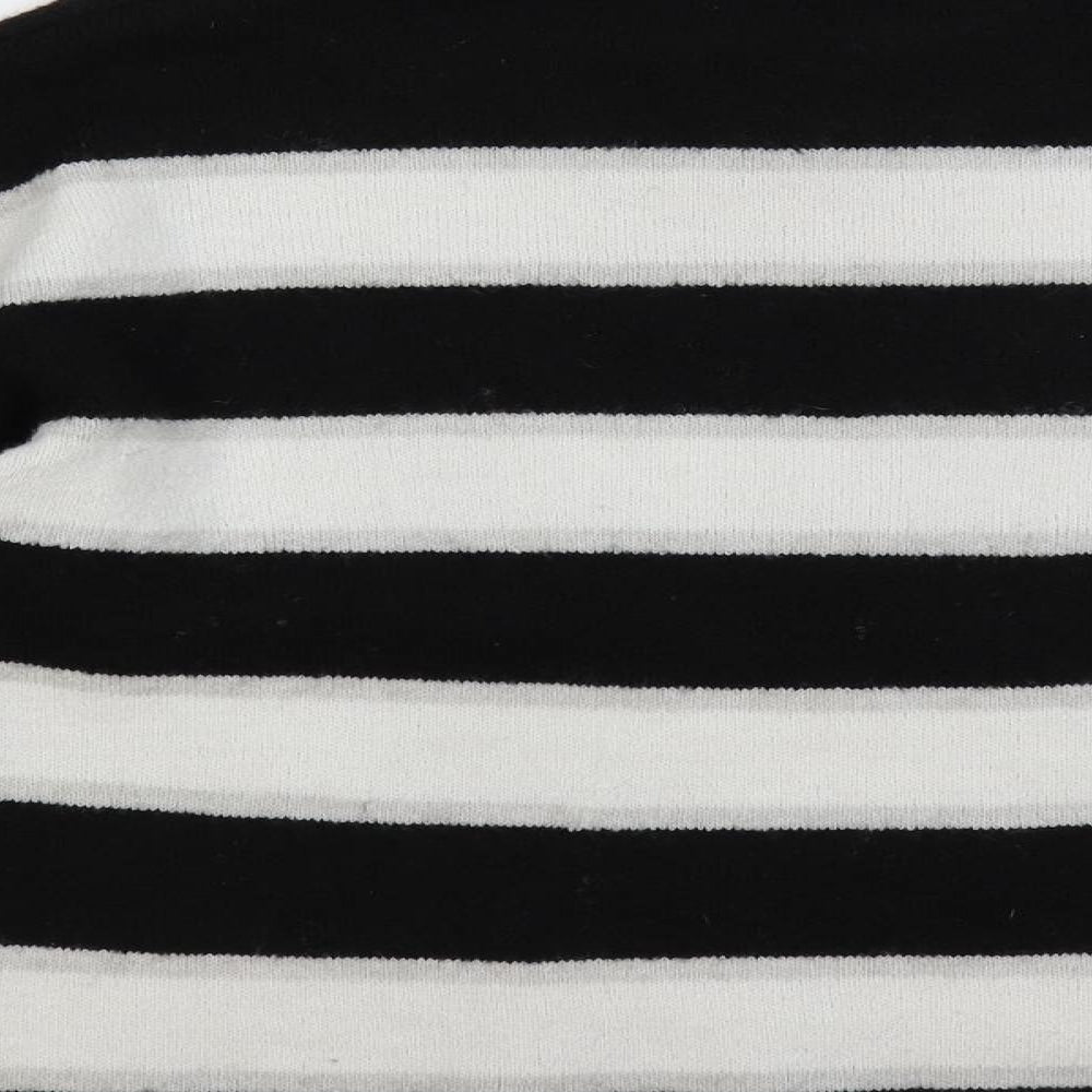 Divided by H&M Womens Black Crew Neck Striped Acrylic Pullover Jumper Size S