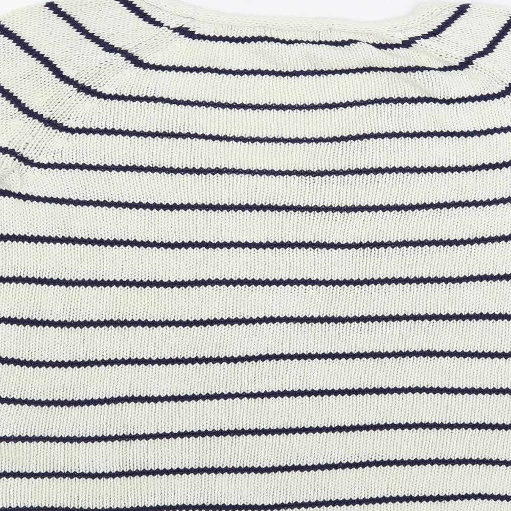 H&M Womens White V-Neck Striped Acrylic Pullover Jumper Size S