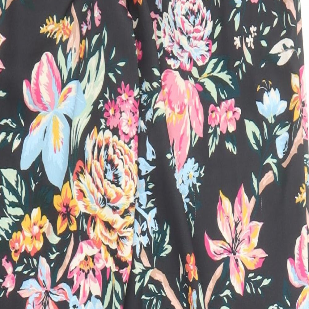 French Connection Womens Black Floral Polyester Trousers Size 8 L30 in Regular Zip