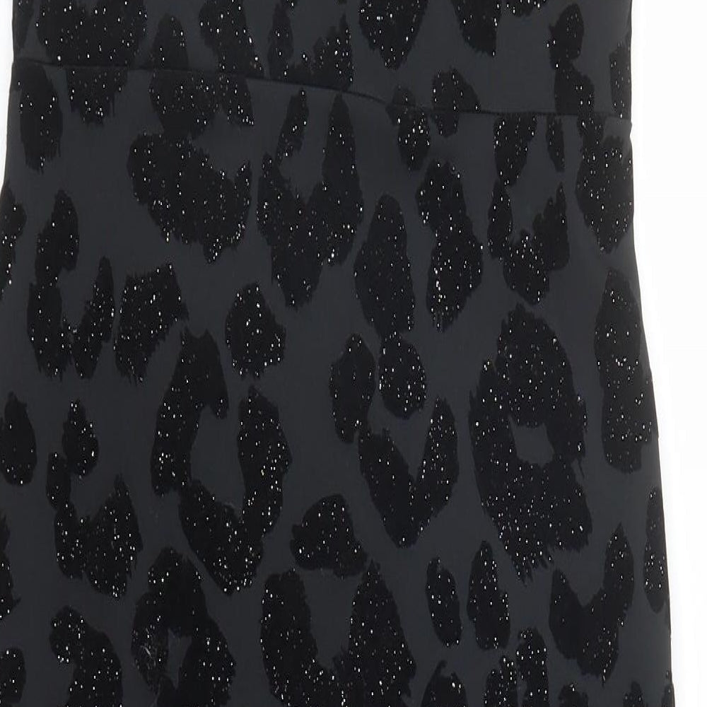New Look Womens Black Animal Print Polyester Bodycon Size 8 V-Neck Pullover - Leopard Pattern