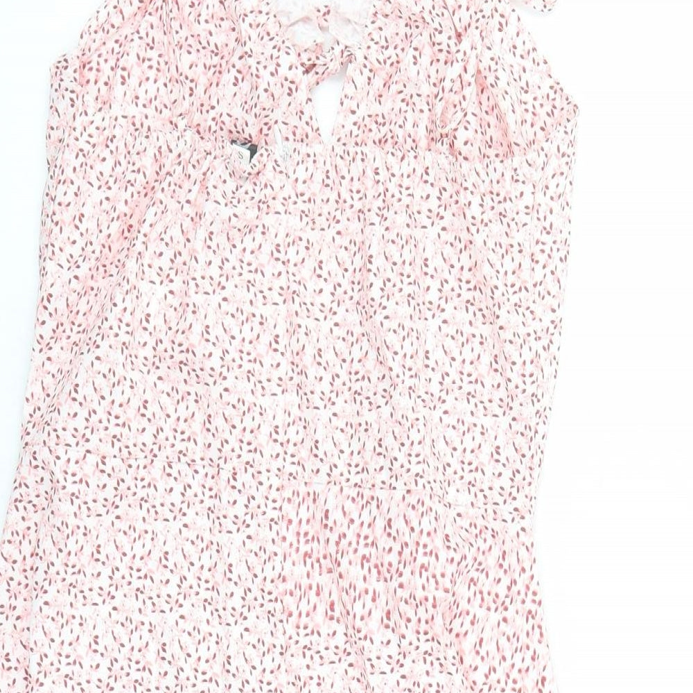 CBR Womens Pink Floral Cotton Mini Size S V-Neck Zip