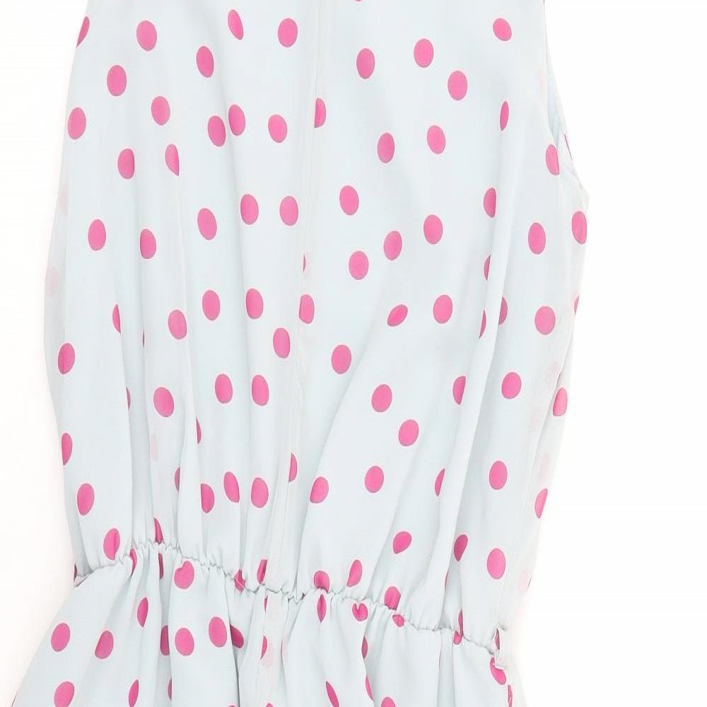 Closet Womens Blue Polka Dot Polyester Fit & Flare Size 8 Boat Neck Button