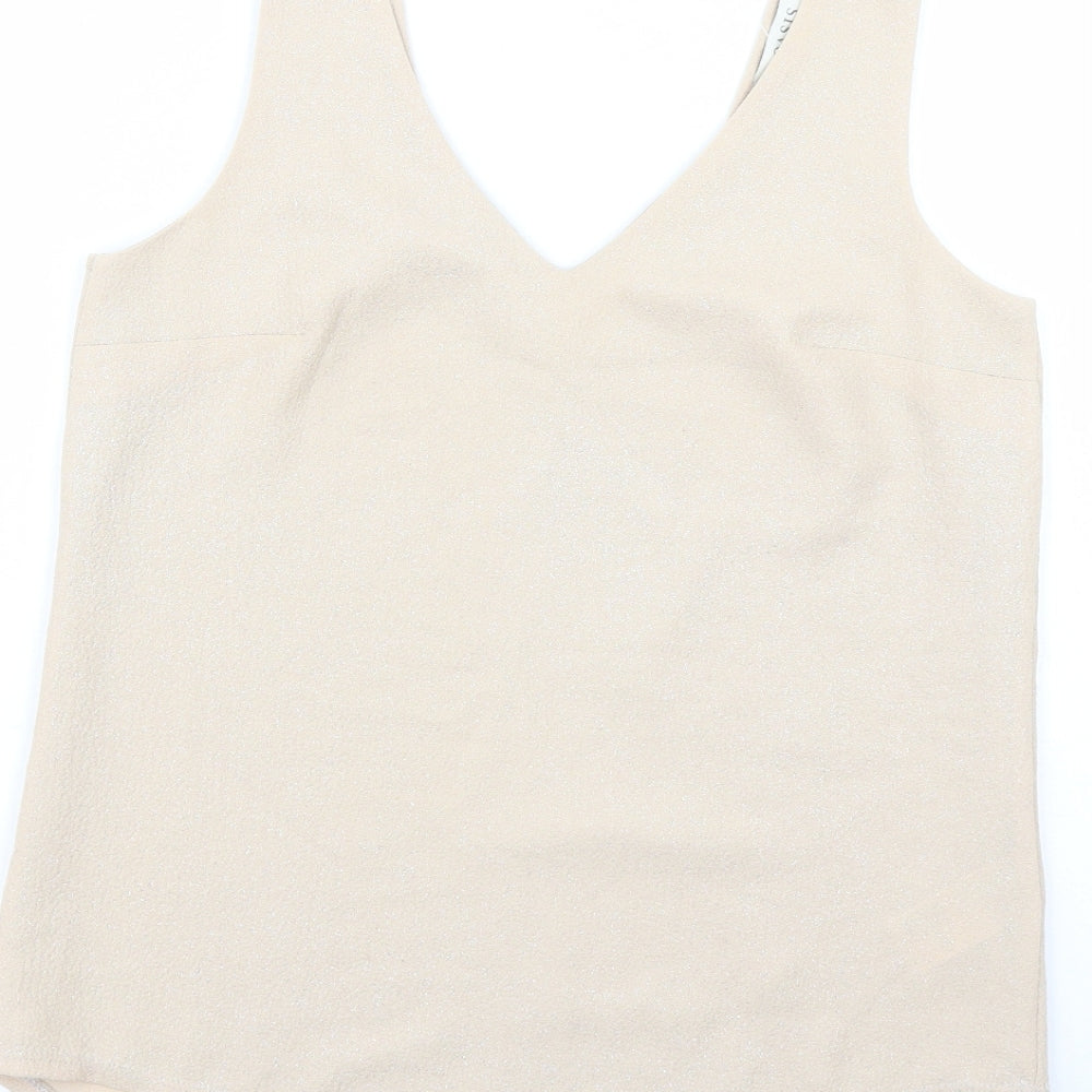 Oasis Womens Beige Polyester Basic Tank Size 8 V-Neck