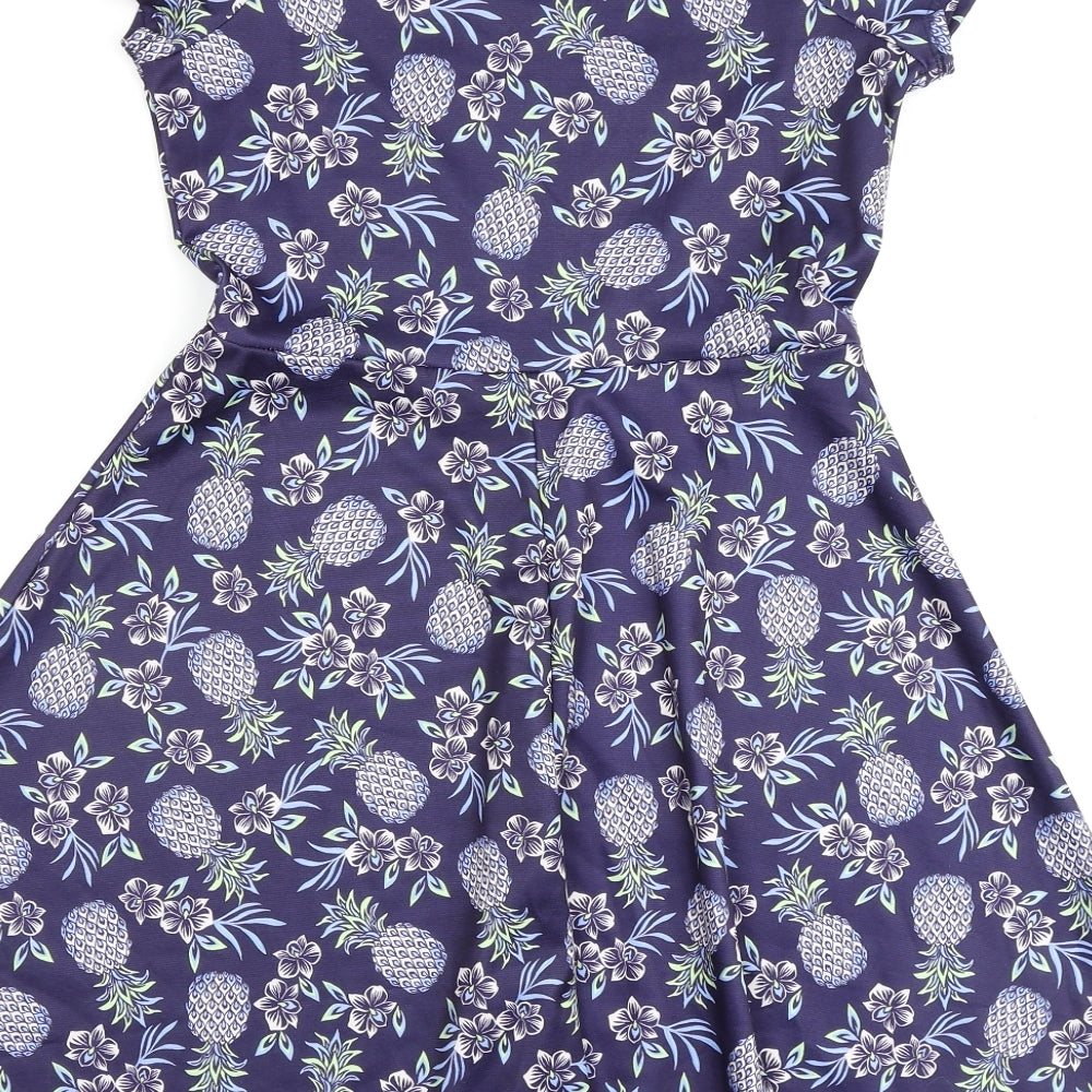 New Look Womens Purple Floral Polyester A-Line Size 10 Off the Shoulder Pullover