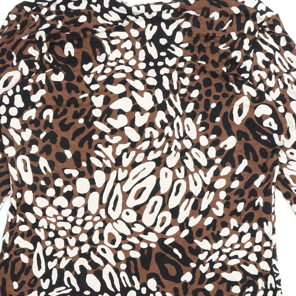 Marks & Spencer Womens Brown Animal Print Viscose Basic Blouse Size 12 V-Neck