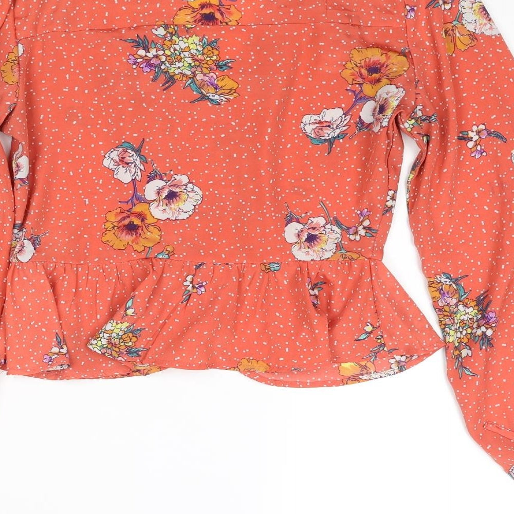 Neon Rose Womens Pink Polka Dot Polyester Basic Blouse Size XS V-Neck - Floral Frill
