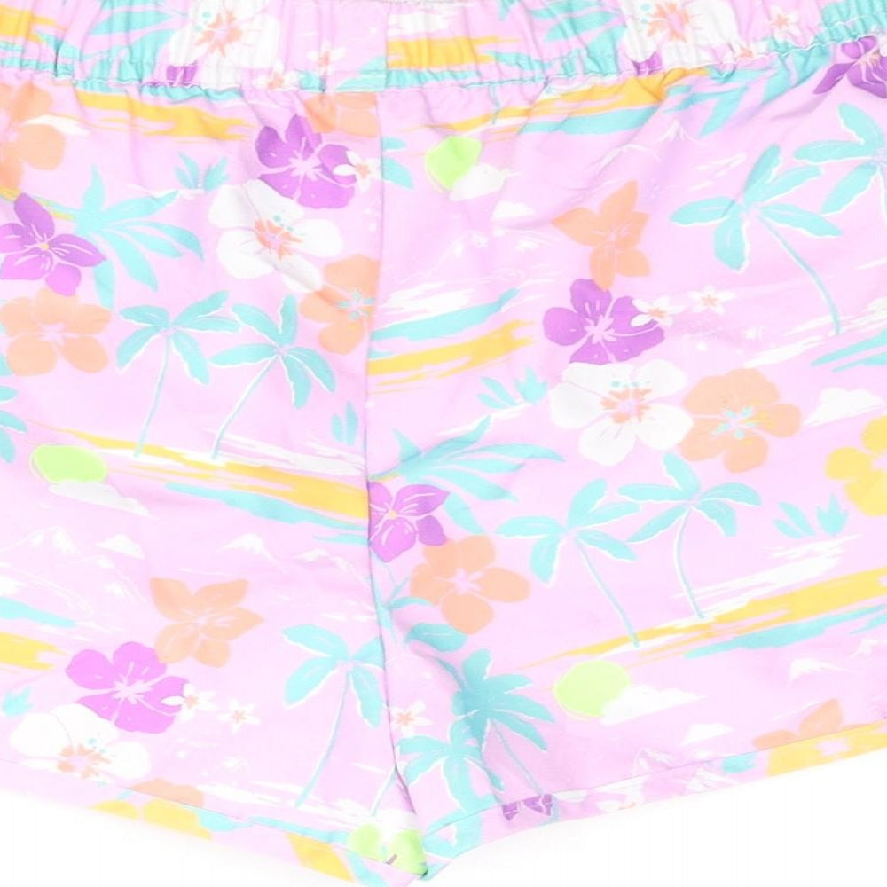 Marks and Spencer Girls Multicoloured Geometric Polyester Sweat Shorts Size 11-12 Years Regular Drawstring - Plam Tree Flower Swim Shorts