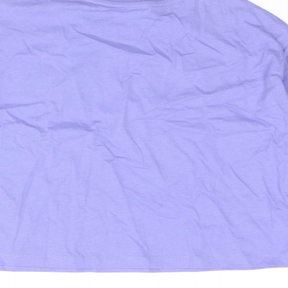 Marks & Spencer Girls Purple Cotton Cropped T-Shirt Size 7-8 Years Crew Neck Pullover - Peace Love Happiness