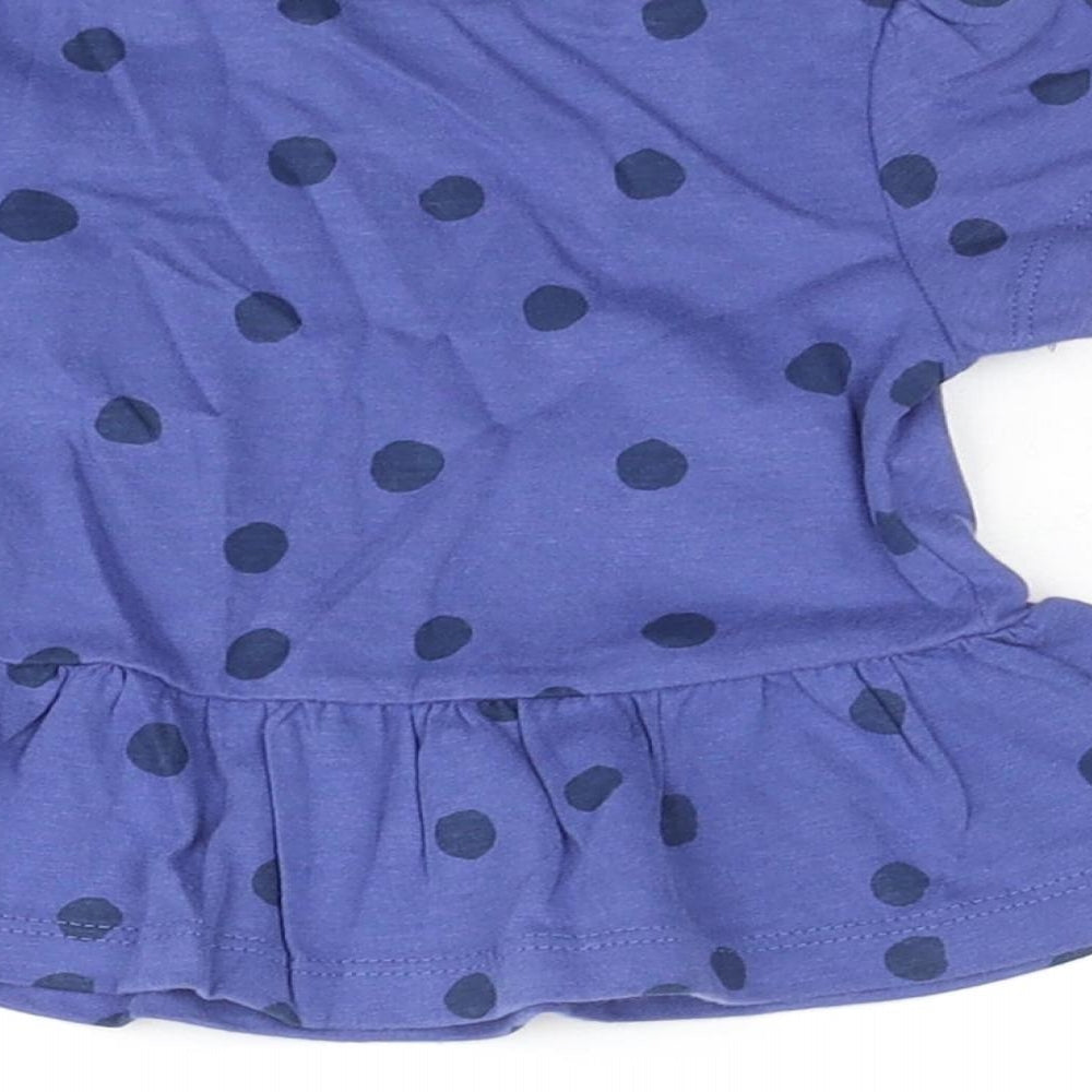 Marks & Spencer Girls Blue Polka Dot Cotton Basic T-Shirt Size 3-6 Months Round Neck Snap - Peplum