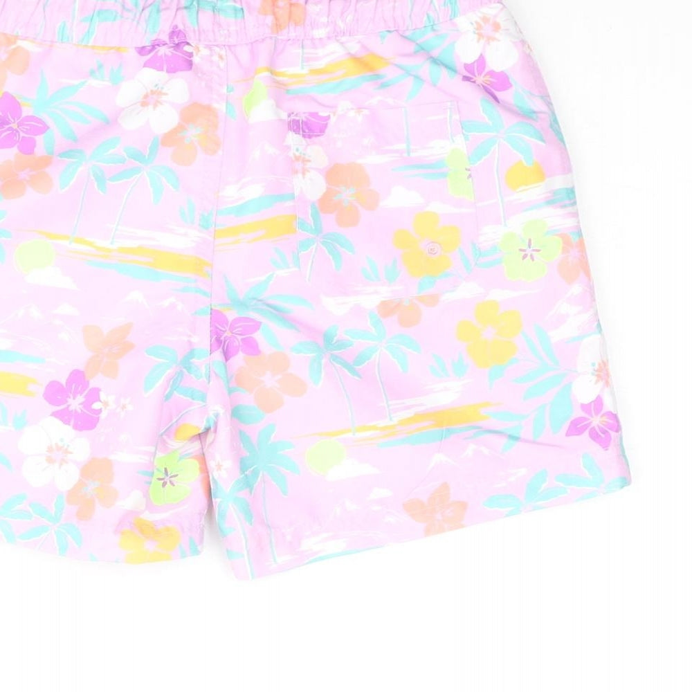 Marks & Spencer Boys Multicoloured Geometric Polyester Sweat Shorts Size 6-7 Years Regular Drawstring - Palm Tree Flower Swim Shorts