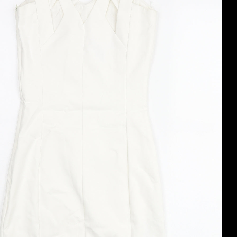 Mango Womens White Cotton Bodycon Size S Halter Zip