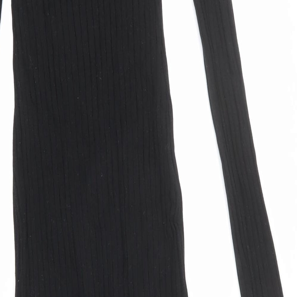 Zara Womens Black Cotton Bodycon Size S Scoop Neck Pullover - Stretchy, Ribbed