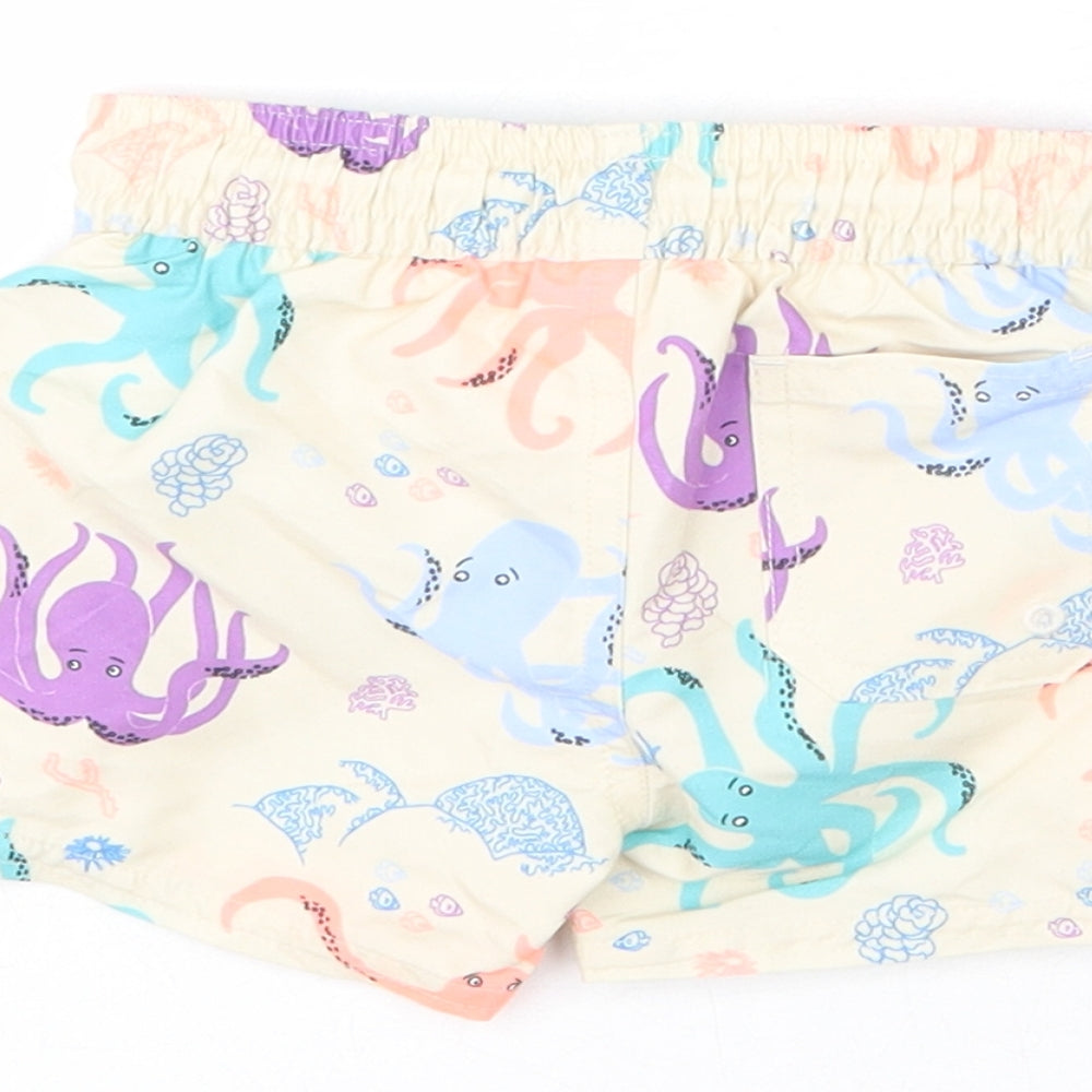 Marks & Spencer Boys Beige Geometric Polyester Cropped Trousers Size 3-6 Months Drawstring - Octopus, Swim Shorts