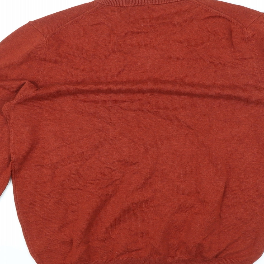 Marks & Spencer Mens Red V-Neck Cotton Pullover Jumper Size S Long Sleeve