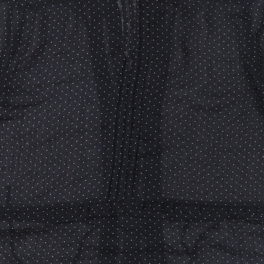 Topshop Womens Black Polka Dot Polyester Basic Button-Up Size 12 V-Neck - Sheer