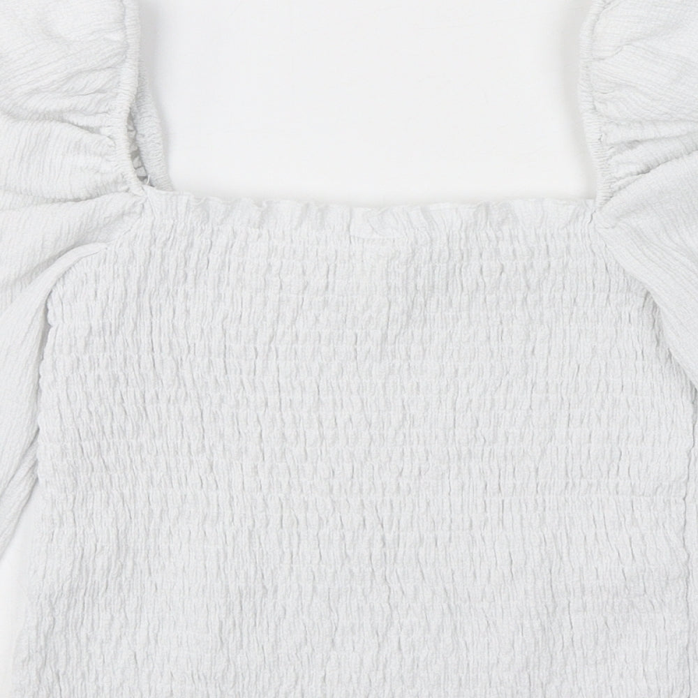 H&M Womens White Polyester Cropped Blouse Size S Square Neck - Shirred