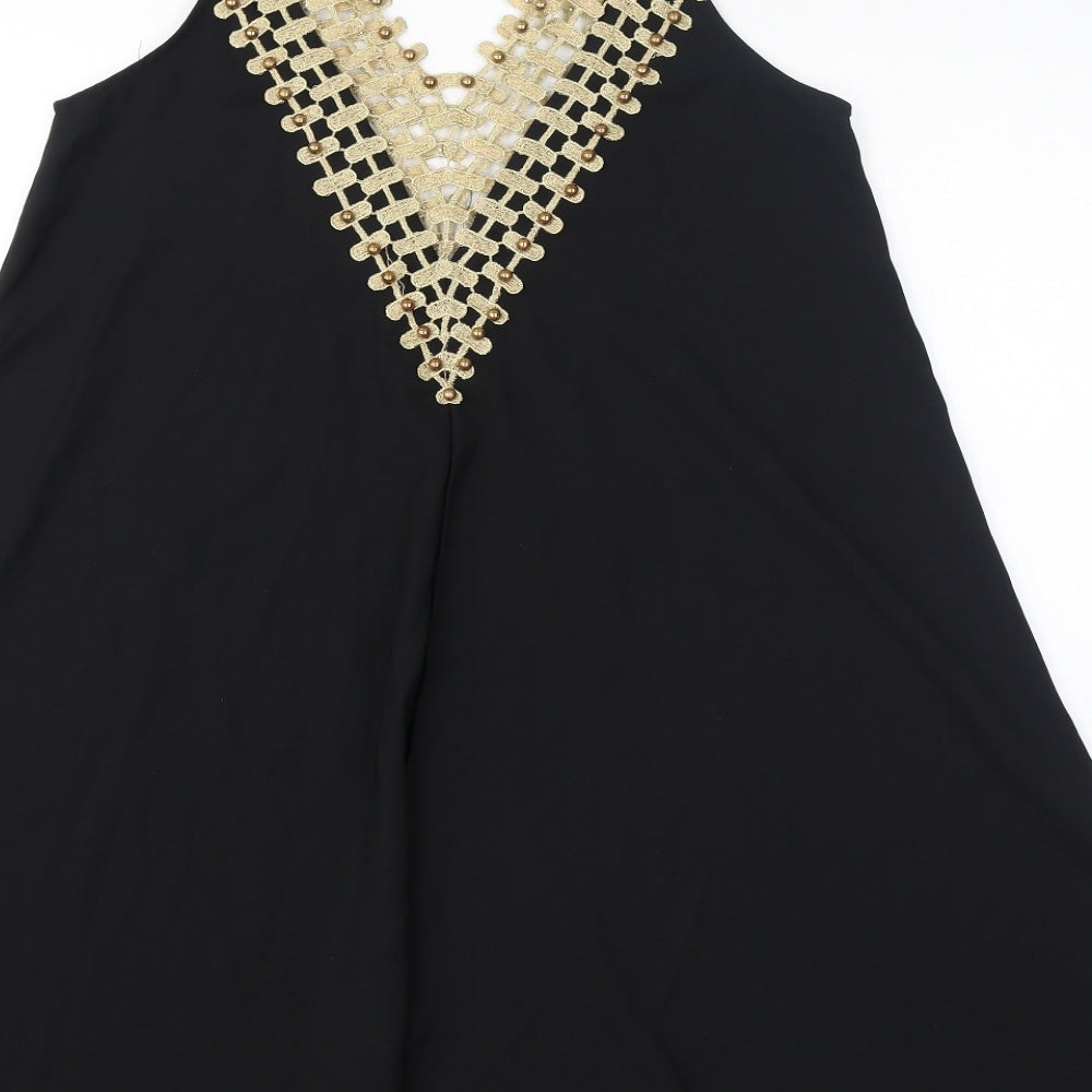 BISOU BISOU Womens Black Polyester Mini Size S V-Neck Pullover - Size S/M, Crochet Details
