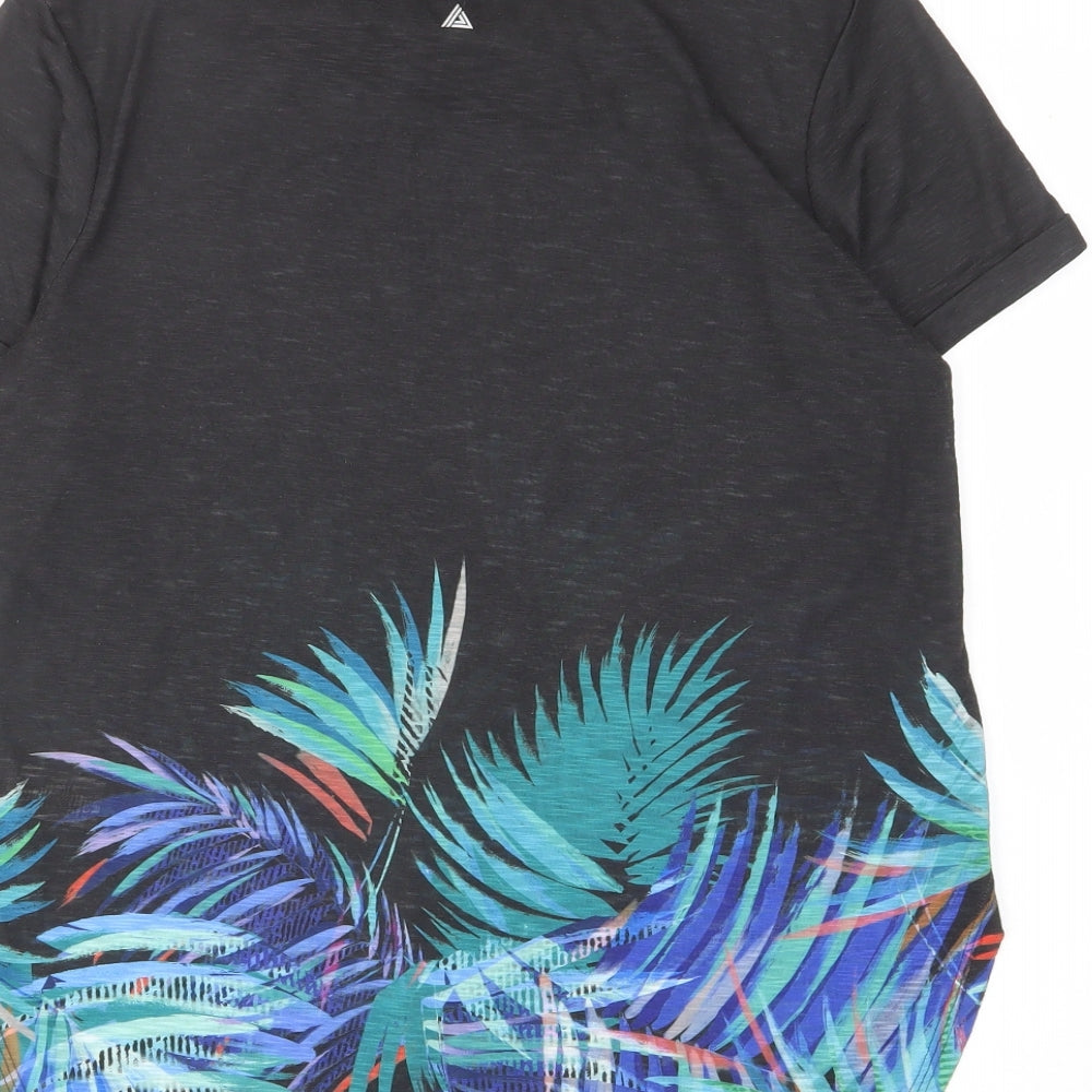 NEXT Womens Black Geometric Polyester Basic T-Shirt Size 10 Crew Neck