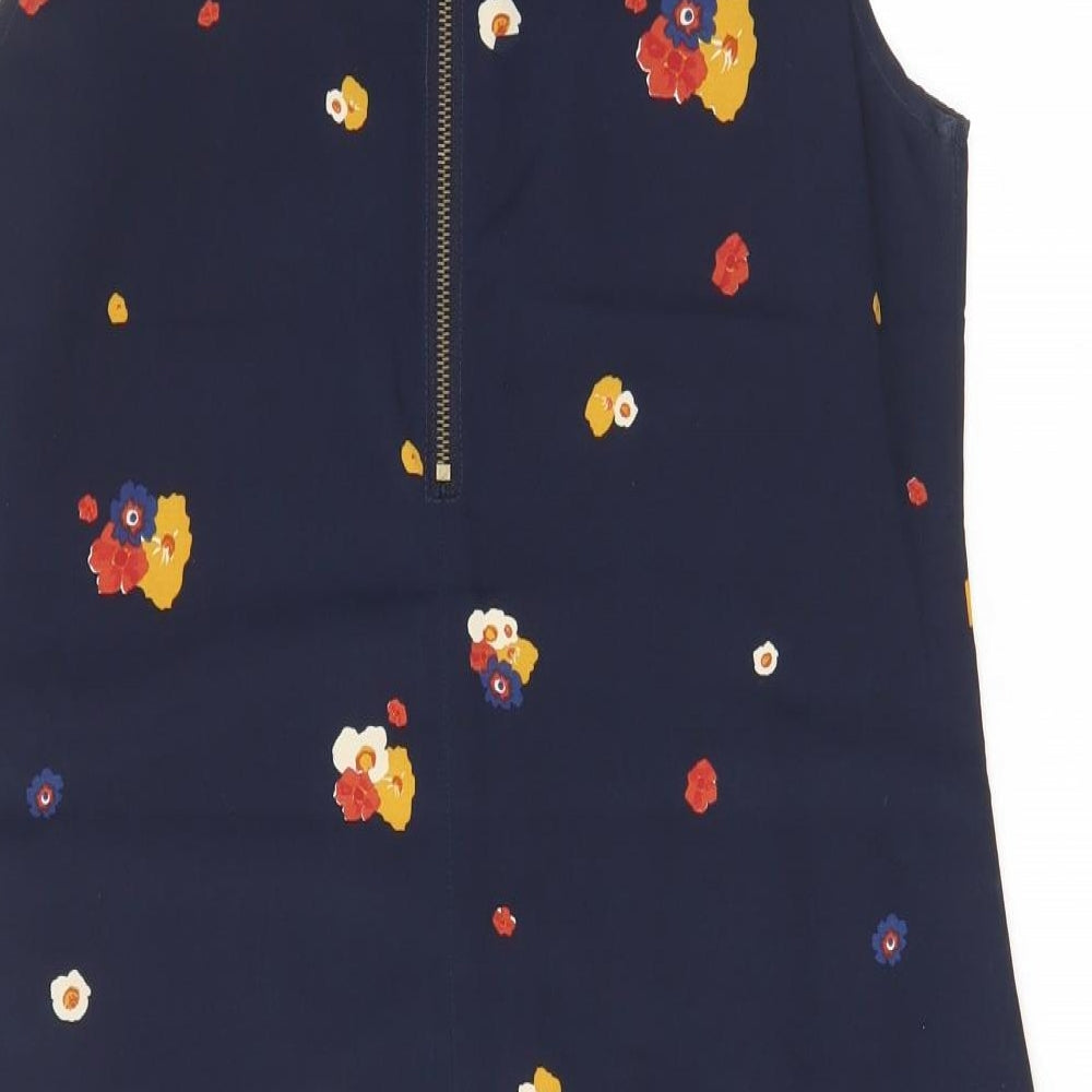 Dotti Womens Blue Floral Polyester A-Line Size 12 Boat Neck Zip - Pockets, Collared