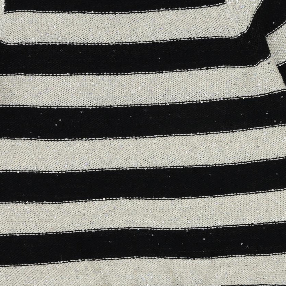 Marks & Spencer Womens Black Round Neck Striped Polyester Pullover Jumper Size 12 - Sequin