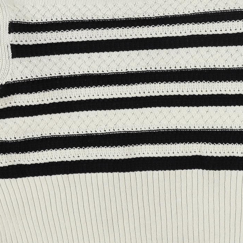 Marks & Spencer Womens Ivory Round Neck Striped Cotton Pullover Jumper Size S