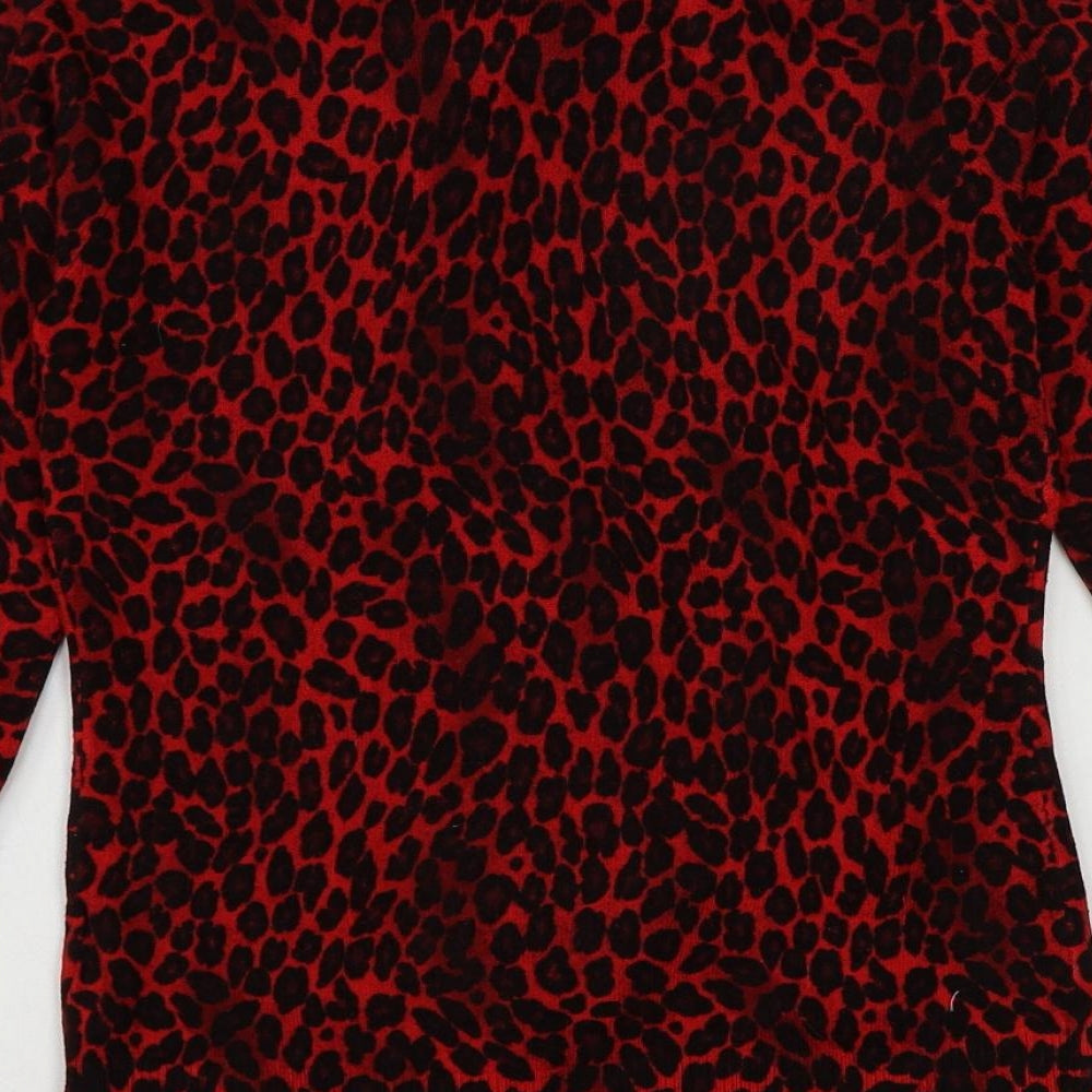 ASOS Womens Red Scoop Neck Animal Print Acrylic Pullover Jumper Size 8 - Leopard Print