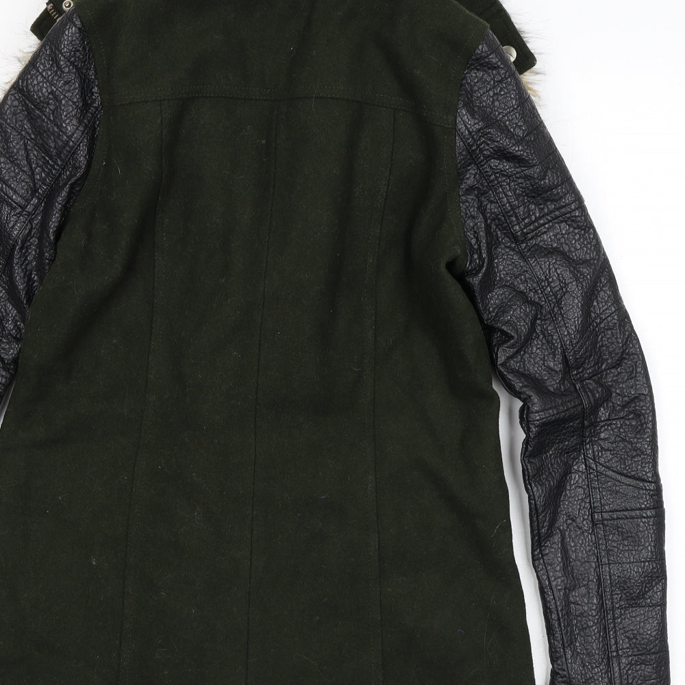 River Island Womens Green Overcoat Coat Size 6 Zip - Faux Fur