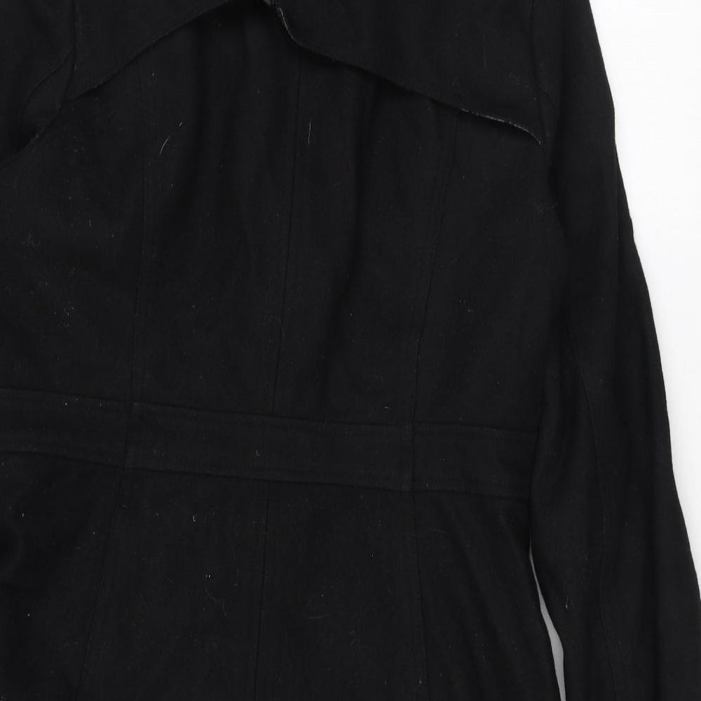 Crafted Womens Black Overcoat Coat Size S Snap