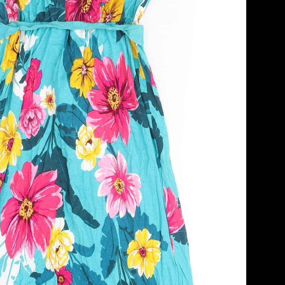 Very Womens Blue Floral Viscose A-Line Size 10 Off the Shoulder Pullover - Belted